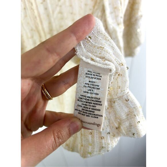 Soft Surroundings NWT Soft Cream & Gold Glamour Open Topper Cardigan Sequins S - Picture 9 of 10